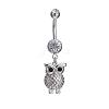 Piercing Jewelry Real Platinum Plated Brass Rhinestone Owl Navel Ring Belly Rings AJEW-EE0001-64-1