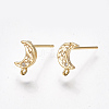 Left and Right Brass Cubic Zirconia Stud Earring Findings KK-S350-033G-1