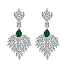 Leaf Brass Micro Pave Cubic Zirconia Dangle Stud Earrings FS-WGB1348-02-3