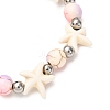 Starfish Synthetic Turquoise Beads & Brass Beads Stretch Bracelets BJEW-JB12417-01-3
