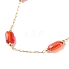 Stainless Steel & Red Glass Rectangle Link Chain Necklaces for Women NJEW-H047-04G-3