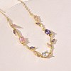 Brass Pave Cubic Zirconia Rose Flower Link Cable Chain Necklaces for Women NJEW-C121-05A-01G-3