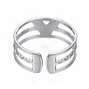 304 Stainless Steel Initial Letter V Open Cuff Ring RJEW-T023-42P-2