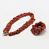 Chip Coral Beads Bracelets & Necklaces Jewelry Sets X-SJEW-F133-04-1