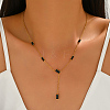 Stainless Steel & Black Rectangle Block Y-shaped Tassel Necklaces for Daily and Formal Wear LS-UV0910-1