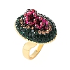 Brass & Polymer Clay Rhinestones & Natural Garnet Cuff Rings RJEW-G365-01G-4