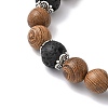 Natural Wood & Lava Rock Round Beads Stretch Bracelets BJEW-JB12353-02-4