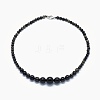 Natural Obsidian Graduated Beads Necklaces and Bracelets Jewelry Sets SJEW-L132-07-2