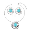 Alloy & Synthetic Turquoise Pendant Necklaces & Stud Earrings Sets for Women FS-WG8DBDF-01-2