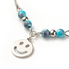 304 Stainless Steel Smiling Face Charm Anklet with Round Natural White Jade Beads for Women AJEW-AN00498-03-4