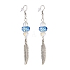 Feather with Round Beads Long Dangle Earrings for Girl Women EJEW-JE04681-01-1