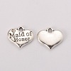 Wedding Theme Antique Silver Tone Tibetan Style Heart with Maid of Honor Rhinestone Charms LS-TIBEP-N005-05B-1