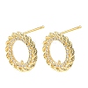 Brass Micro Pave Cubic Zirconia Stud Earring Findings with Loops CU-CBA1682-04G-1