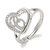 Heart with Letter Rack Plating Brass Micro Pave Cubic Zirconia Adjustable Rings for Women RJEW-I105-06P-C-1