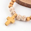 Cross Wood Beaded Stretch Charm Bracelets BJEW-JB02220-2