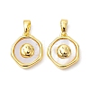 Rack Plating Brass Pave Shell Flat Round Charms with Smiling Face KK-K360-05G-1