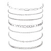 7Pcs 304 Stainless Steel Figaro Chains & Venetian Chains & Water Wave Chains & Cable Chains & Rolo Chains & Curb Chain Bracelets Set for Women BJEW-TADJ00001-1