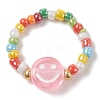 Glass Seed & Acrylic Smiling Face Beaded Stretch Ring RJEW-JR00575-4