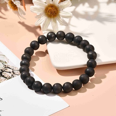 8mm Matte Round Natural Shungite Beads Energy Power Stretch Bracelet for Men Women BJEW-JB07069-1