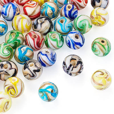 36Pcs 6 Colors Handmade Gold Sand Lampwork Beads LAMP-TA0002-61-1