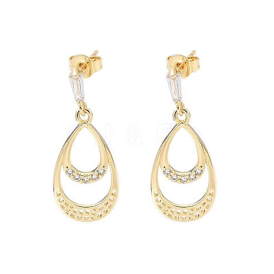 Brass Micro Pave Clear Cubic Zirconia Dangle Stud Earrings EJEW-M103-10G-1