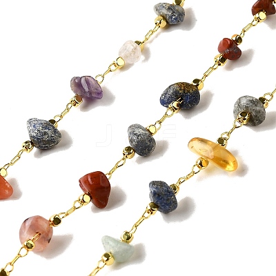 Handmade Natural & Synthetic Mixed Stone Chip Beaded Chains CHC-F020-10G-04-1