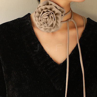 Fabric Rose Tie Choker Necklaces for Women NJEW-Z022-01M-1