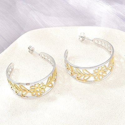 304 Stainless Steel Flower with Leaf Stud Earrings for Women SA-CBA45D5-30GP-1