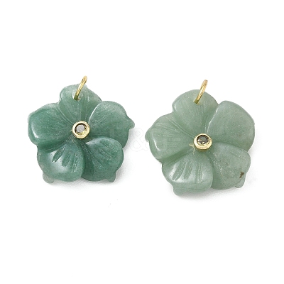 Brass & Natural Green Aventurine & Cubic Zirconia Pendants GG-CBAD360-18G-02-1