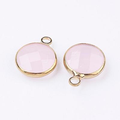 Golden Tone Brass Glass Flat Round Charms GLAA-M003-B-03G-1