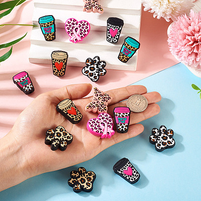 16Pcs 8 Styles Leopard Print Pattern Silicone Focal Beads SIL-TA0002-69-1
