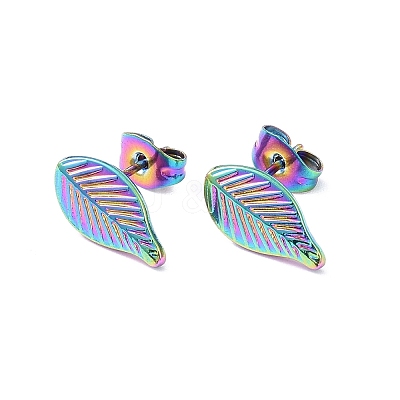 Ion Plating(IP) 304 Stainless Steel Leaf Stud Earrings for Women EJEW-I285-10MC-1