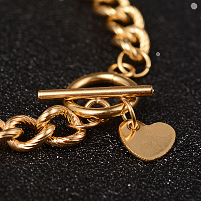 Heart 304 Stainless Steel Curb Chain Bracelets BJEW-K058-G-1
