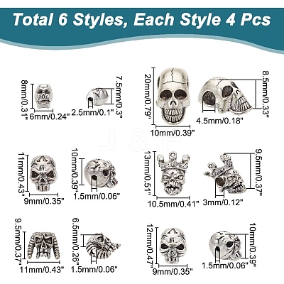 24Pcs 6 Styles Tibetan Style Alloy Beads FIND-NB0005-15-1
