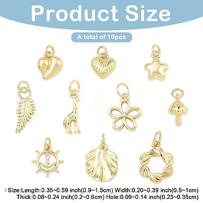 10Pcs 10 Styles Brass Pendants KK-YW0004-40-1