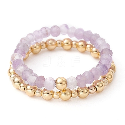 3 Set 3 Style Natural Mixed Gemstone & Brass Round Beaded Stretch Rings Set RJEW-TA00088-1