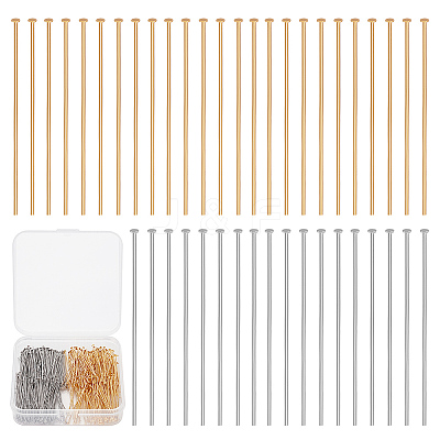 400Pcs 2 Colors 304 Stainless Steel Flat Head Pins STAS-PH0004-58-1