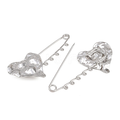 Textured Heart 304 Stainless Steel Safety Pins Brooch Findings SA-CBA098D-15A-P05-1