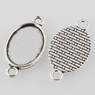 Tibetan Style Alloy Flat Oval Cabochon Connector Settings TIBE-M022-06AS-1