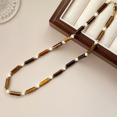 Natural Tiger Eye Column & White Shell Beaded Necklaces WN0722-1