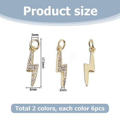 12Pcs 2 Colors Brass Micro Pave Cubic Zirconia Pendants ZIRC-HS0001-23-1