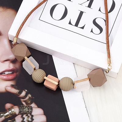 Alloy & Wood & Resin Cube Round Polygon Beaded Necklaces for Women FS-WG78C23-01-1