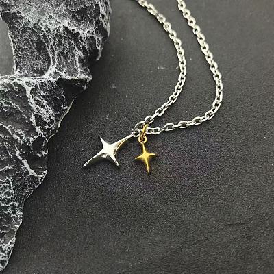 Duo Tone Alloy 2 Star Pendant Necklaces for Unisex WG0BC0F-01-1