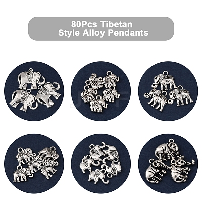 80Pcs Tibetan Style Alloy Pendants FIND-FS0003-65-1