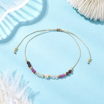 Adjustable Natural Quartz Crystal & Ruby & Garnet Braided Bead Bracelets for Women BJEW-JB11619-02-1