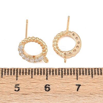 Brass Micro Pave Clear Cubic Zirconia Ring Stud Earring Findings KK-Z133-02G-02-1