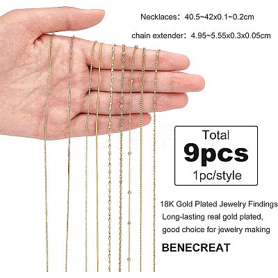 9Pcs 9 Style Brass Chain Necklaces Set for Men Women NJEW-BC0001-08-1