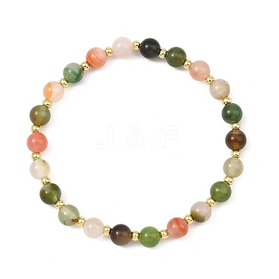Natural Agate & Brass Beaded Bracelets for Women BJEW-JB13968-1