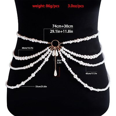 Zinc Alloy and Imitation Pearl Round Beaded Multi-Layered Waist Belly Chains for Women FS-WG06AFB-01-1