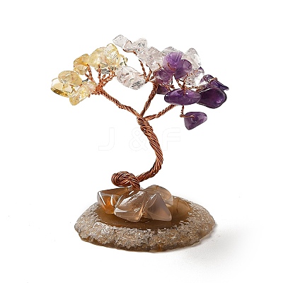 Natural Citrine & Amethyst & Quartz Crystal Chips Tree Display Decorations DJEW-C003-01D-1
